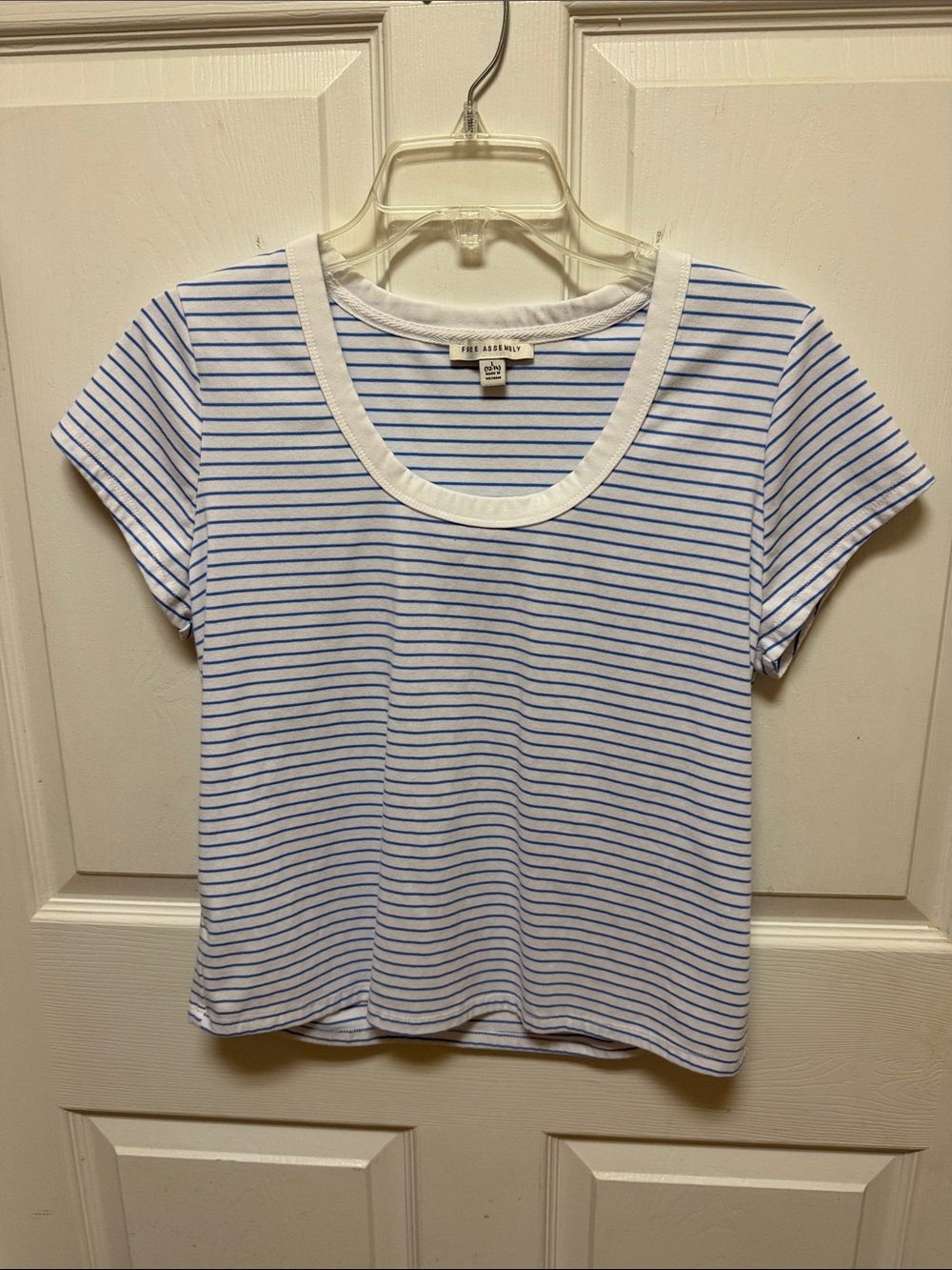 Blue & White Striped Scoop Neck Tee, Size L
